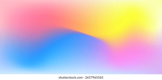 Fundo de gradiente de fluido colorido com mistura suave de rosa, azul, amarelo. Design abstrato e vibrante para visuais modernos. Ilustração vetorial eps10.
