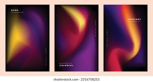 Conjunto de espacio de copia de la plantilla de fondo de malla de gradiente de fluido colorido. Diseño de fondo de gradación de color para afiches, banner, folletos, folletos, portada, folleto, revista o volante.