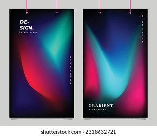 Colorful fluid gradient mesh background template copy space set. Dynamic colour gradation backdrop design fo poster, landing page, banner, leaflet, pamphlet, cover, or magazine.