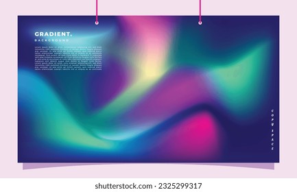 Colorful fluid gradient mesh background template copy space. Purple, blue, green, and pink backdrop design for poster, banner, landing page, magazine, cover, festival, or event.
