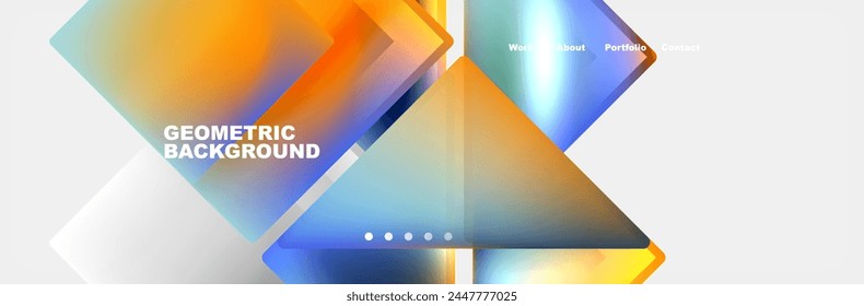 Bunte Flüssigkeits-Gradienten-Dreiecke und Quadrate Website Vorlage. Vektorillustration für Bildschirmhintergrund, Banner, Hintergrund, Karte, Buchabbildung, Zielseite