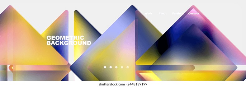 Bunte Flüssigkeits-Gradienten-Dreiecke und Quadrate Website Vorlage. Vektorillustration für Bildschirmhintergrund, Banner, Hintergrund, Karte, Buchabbildung, Zielseite