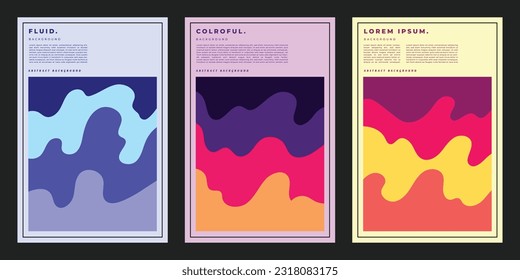 Colorful fluid layer background template copy space set. Colour gradation backdrop design. Suitable for poster, banner, brochure, leaflet, pamphlet, booklet, magazine, or cover.
