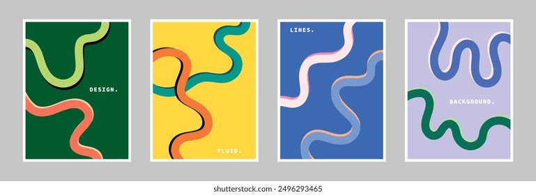 Conjunto de diseño de póster de líneas fluidas coloridas. Abstractas Paquete de espacio de copia de Plantilla de fondo moderno. Para publicidad, portada, Anuncio o presentación.