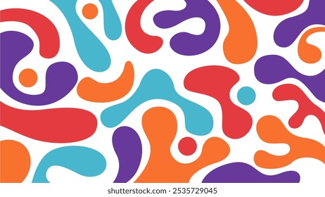 Colorful Fluid Pattern Background. Abstract Organic Shapes in Purple, Red, Orange and Turquoise with Dynamic Flowing Movement on White Surface