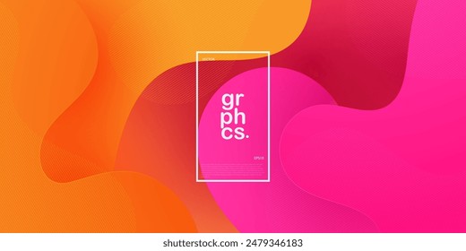 Forma colorida fluida sobre fondo líquido degradado naranja y rosa. Abstractas fondo 3d Composición de estilo líquido. Vector Eps10