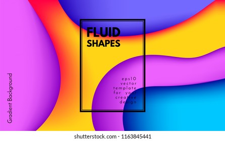 Colorful Fluid Shapes. 3d Graphic Illustration with Bright Liquid. Abstract Fluid Poster with Gradient. Trendy Flow Design. Vector Background with Fluid Shapes for Cover, Poster, Business Presentation