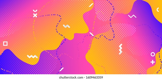 Colorful Fluid Shapes. Creative Geometric Ornament. Business Futuristic Decoration. Modern Graphic Page. Wave Shapes. Vector Memphis Texture. Gradient Futuristic Background. Liquid Shapes.