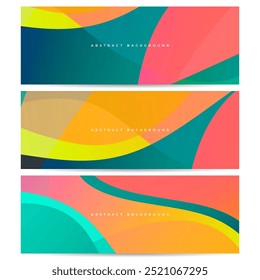 Colorful fluid vector set of backgrounds with wavy geometric shapes. Modern vibrant colors gradient banner design collection. Vector illustration
