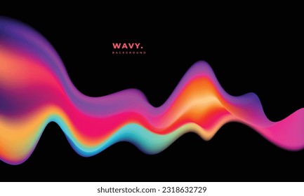 Colorful fluid wavy gradient mesh background template copy space. Dynamic colour gradation backdrop design for poster, landing page, banner, leaflet, pamphlet, cover, or magazine.