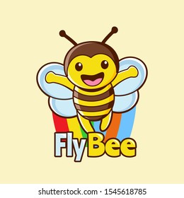 colorful fly Bee Mascot with rainbow logo design 