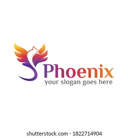 colorful fly phoenix or eagle logo design vector template