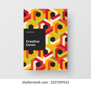 Colorful flyer A4 design vector template. Multicolored mosaic hexagons placard concept.