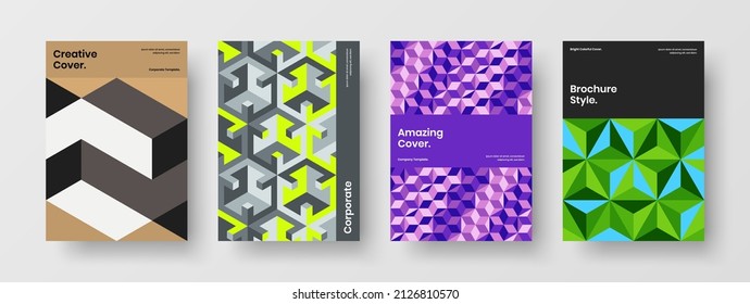 Colorful flyer A4 vector design template set. Fresh mosaic pattern brochure layout collection.