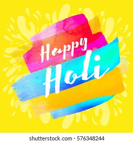 Colorful Flyer, Banner or Pamphlet design for Indian Festival of Colors. Holi lettering. Splash water.