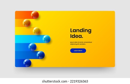 Colorful flyer design vector concept. Clean realistic balls landing page template.