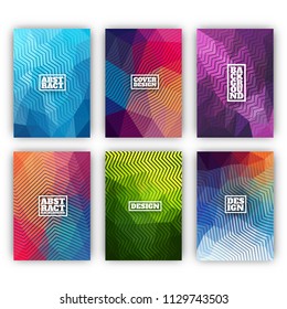 Colorful flyer template set - minimal cover designs - abstract geometric backgrounds with wavy lines