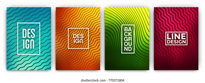 Colorful flyer template set - minimal cover designs - abstract geometric backgrounds with wavy lines