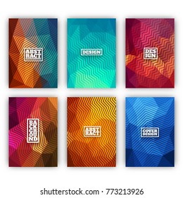 Colorful flyer template set - minimal cover designs - abstract geometric backgrounds with wavy lines