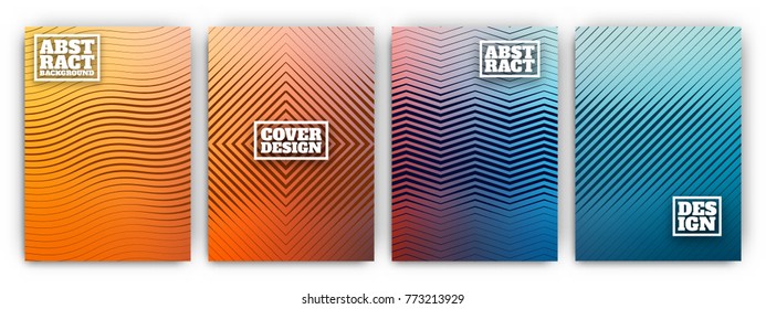 Colorful flyer template set - minimal cover designs - abstract geometric backgrounds with wavy lines