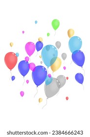 Colorful Flying Background White Vector. Balloon Celebrate Set. Green Love. Yellow Surprise. Confetti Label Border.