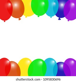 Colorful flying balloons frame. Birthday poster template. Square. Copy space. Vector illustration.