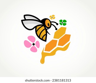 abeja voladora colorida con anidamiento y flor de abeja de abeja de abeja de abeja de abeja de abeja con plantilla de diseño de logo