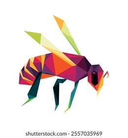 Colorful Flying Bee Polygonal Graphic Vector. Colorful Low Poly Abstract Illustration of Bee Insect Animal. Triangle Abstract Vector of Bee for Kids book