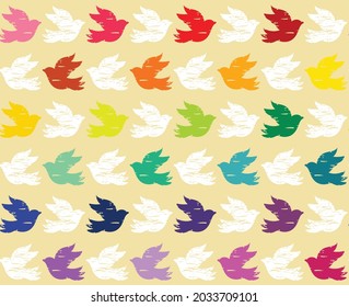 Colorful Flying Birds with Grunge Effect Seamless Pattern Vector Illustration