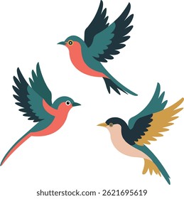Colorful Flying Birds Coleção de Ilustração