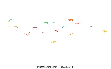 Colorful flying birds. Birds migrating to the south. Vector illustration