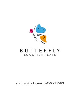 Colorful flying butterflies with simple minimalist line art monoline logo design style