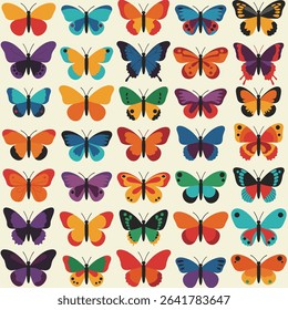 Colorful flying butterflies. Spring and summer insects isolated vector illustration