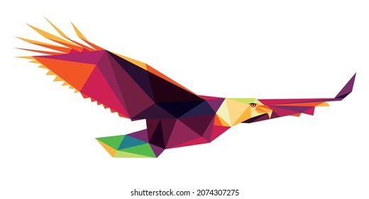 Colorful Flying eagle hawk Polygon low poly. Colorful abstract Eagle Icon. Flying eagle full color illustration