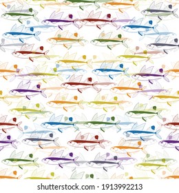 Colorful Flying Fish seamless pattern
