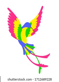 Colibrí volador colorido, silueta. Ilustración vectorial, aislada en blanco.