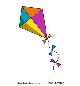 Colorful flying kite icon on white background. Vector illustration.