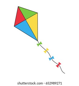 Colorful Flying Kite Icon, Vector Illustration Drawing.