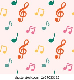 Colorful Flying Music Notes Background. Music Notes Seamless Pattern Backdrop