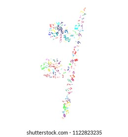 Colorful flying musical notes isolated on white background.  Stylish musical notation symphony signs, notes for sound and tune music. Vector symbols for melody recording, print design or back layers.