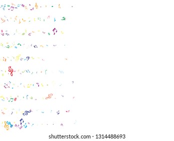 Colorful flying musical notes isolated on white background. Fresh musical notation symphony signs, notes for sound and tune music. Vector symbols for melody recording, print design and back layers.