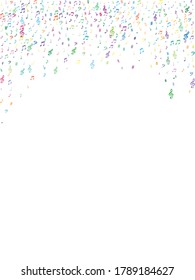 Colorful flying musical notes isolated on white backdrop. Cute musical notation symphony signs, notes for sound and tune music. Vector symbols for melody recording, prints and back layers.