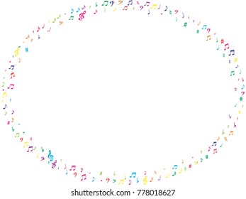 Colorful flying musical notes isolated on white backdrop. Fun musical notation symphony signs, notes for sound and tune music. Vector symbols for melody recording, prints and back layers.