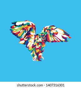 Colorful Flying Owl Illustration, Owls are birds from the order Strigiformes