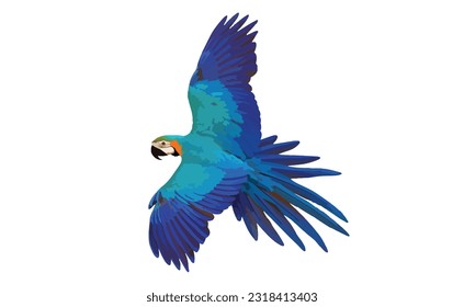 Colorful flying parrot isolated on white background. Vector Illustration.