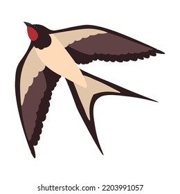 Colorful flying swallows flat illustration. Cartoon birds flock in fight with different poses isolated vector illustration