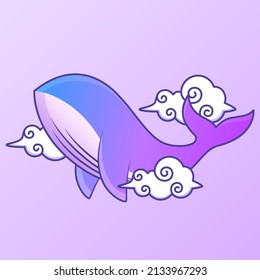 colorful flying whale illustration in the sky