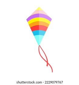 Colorful flying wind kite. Cartoon vector illustration. Flying kite with tales and ornaments. Toy, wind, festival concept