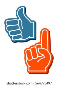 Colorful foam fingers vector set. Human thumb up sign illustration.