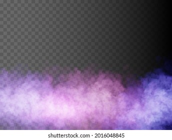 Colorful fog or smoke isolated, transparent special effect. Bright vector cloudiness, mist or smog background. Vector illustration